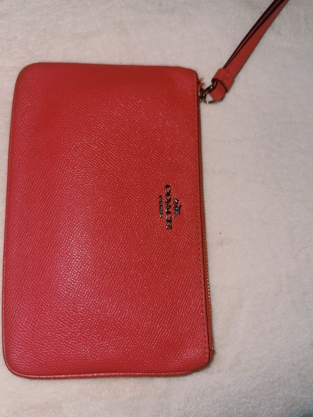 Coach Coral Red Leather Zip Wristlet